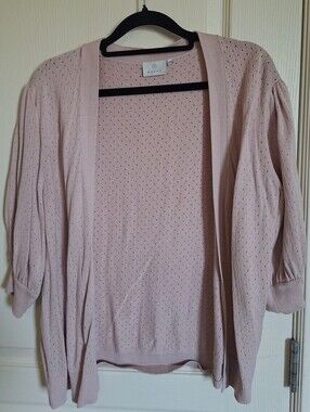 Med Kaffe Open-Front Pointelle Cardigan in Light Pink